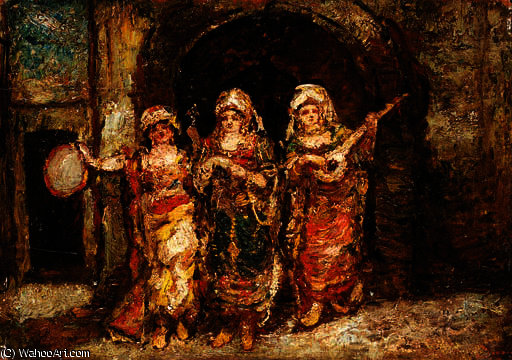 Order Oil Painting Replica The three musicians by Adolphe Joseph Thomas Monticelli (1824-1886, France) | ArtsDot.com