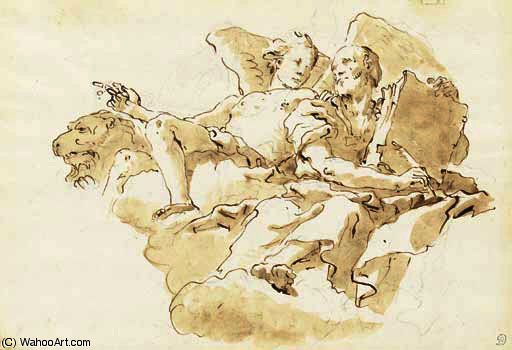 Order Paintings Reproductions Saint mark with an angel and the lion by Giovanni Battista Tiepolo (2007-1770, Italy) | ArtsDot.com