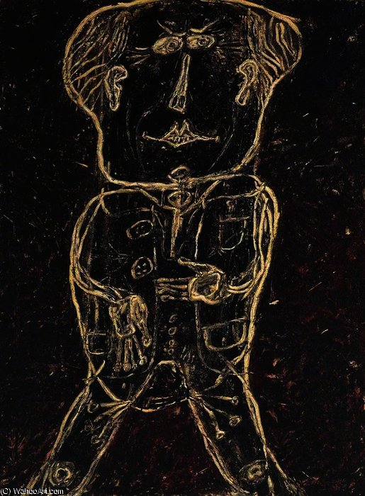 Order Oil Painting Replica Monsieur Plume with Creases in his Trousers by Jean Philippe Arthur Dubuffet (Inspired By) (1901-1985, France) | ArtsDot.com