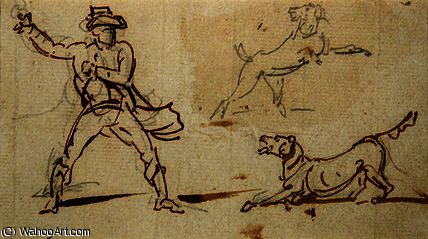 Order Art Reproductions A Man throwing a Ball to a Dog by George Chinnery (1774-1852, United Kingdom) | ArtsDot.com