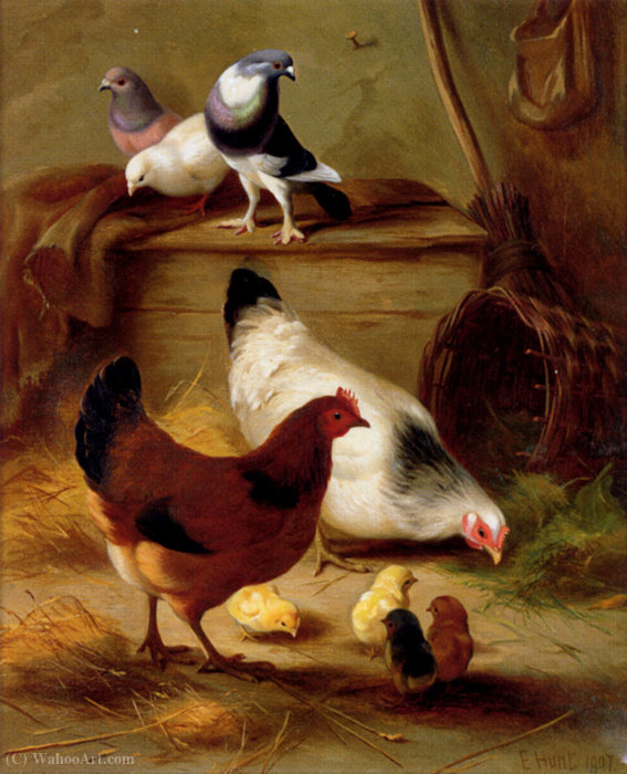 Order Oil Painting Replica Pigeons and chickens by Edgar Hunt (Inspired By) (1876-1953) | ArtsDot.com