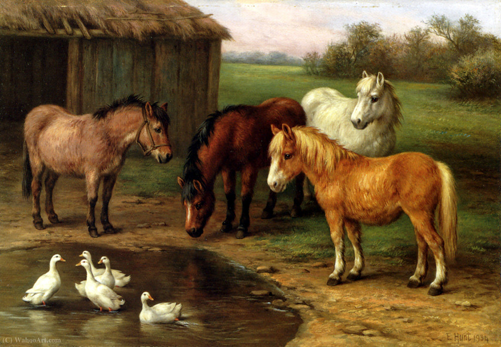 Order Oil Painting Replica Ponies by a pond by Edgar Hunt (Inspired By) (1876-1953) | ArtsDot.com