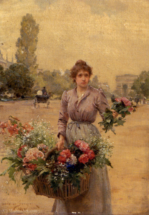 Order Oil Painting Replica A flower seller near the arc de triomphe by Louis Marie De Schryver (1862-1942) | ArtsDot.com