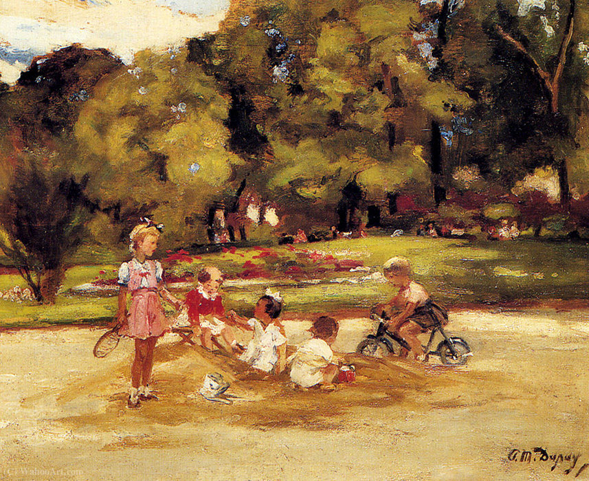 Order Oil Painting Replica Children playing in a park by Paul-Michel Dupuy (1869-1949) | ArtsDot.com