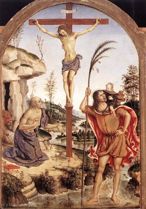 Order Oil Painting Replica The Crucifixion with Sts Jerome and Christopher by Pinturicchio (1454-1513, Italy) | ArtsDot.com