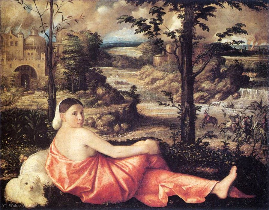 Order Oil Painting Replica Reclining Woman in a Landscape by Cariani (1485-1547) | ArtsDot.com