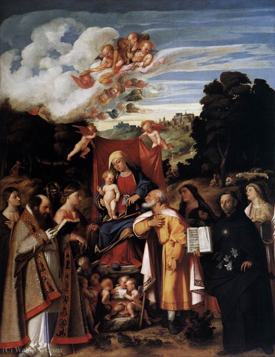 Order Oil Painting Replica Virgin Enthroned with Angels and Saints by Cariani (1485-1547) | ArtsDot.com