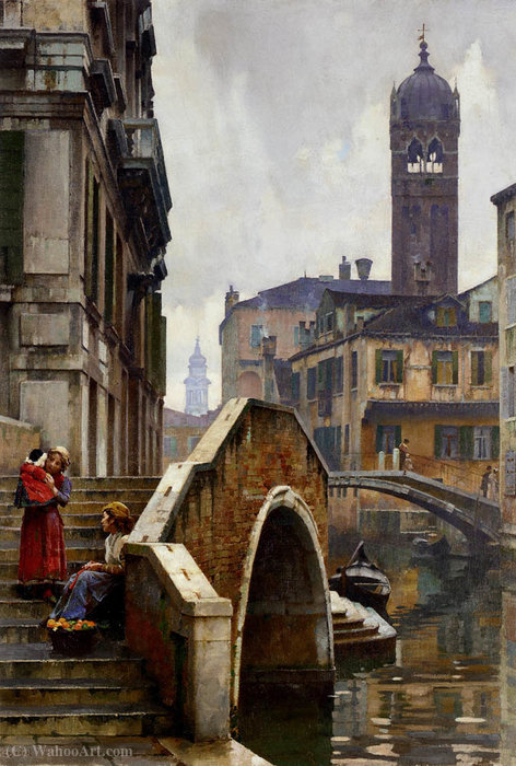 Order Art Reproductions The ponte dei pugni venice with the campanile of sta fosca beyond by William Logsdail (1859-1944) | ArtsDot.com