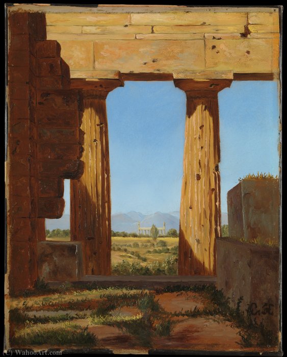 Order Paintings Reproductions Columns of the Temple of Neptune at Paestum (1838) by Constantin Hansen (1804-1880, Italy) | ArtsDot.com