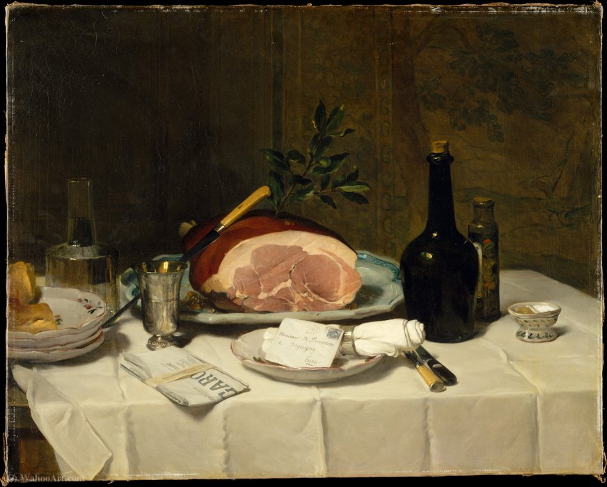 Still Life with Ham (1870s) by Philippe Rousseau Philippe Rousseau | ArtsDot.com