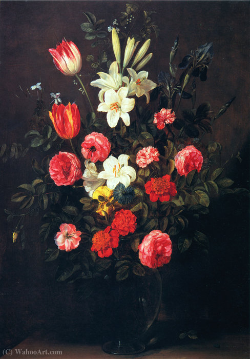 Bouquet of flowers in a glass vase (90 x 64.5) (private collection) by Frans Ykens Frans Ykens | ArtsDot.com