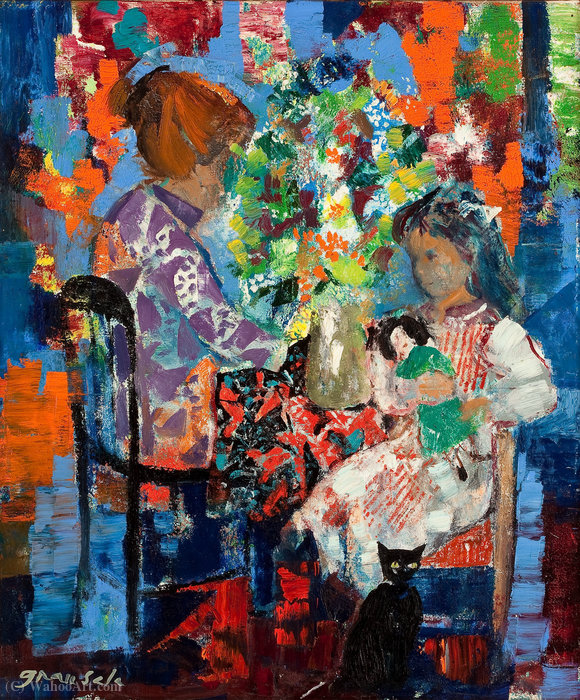 Order Oil Painting Replica Untitled (Interior with Mother and Child), (1967) by Emilio Grau Sala (Inspired By) (1911-1975) | ArtsDot.com