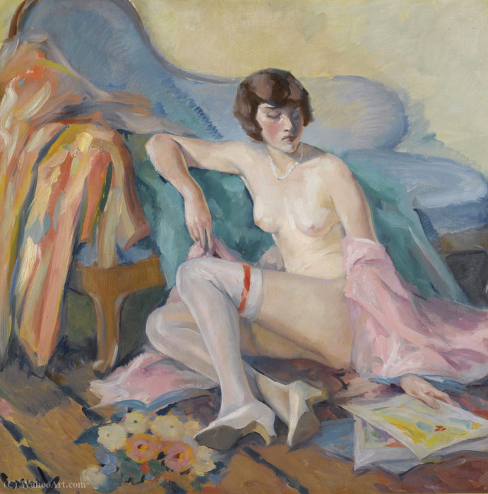 Order Art Reproductions Girl in White Stockings by Edward Cucuel (Inspired By) (1875-1954) | ArtsDot.com
