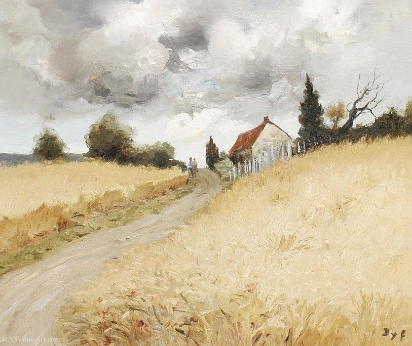 Order Oil Painting Replica A Couple on a Country Lane by Marcel Dyf (Inspired By) (1899-1985, France) | ArtsDot.com