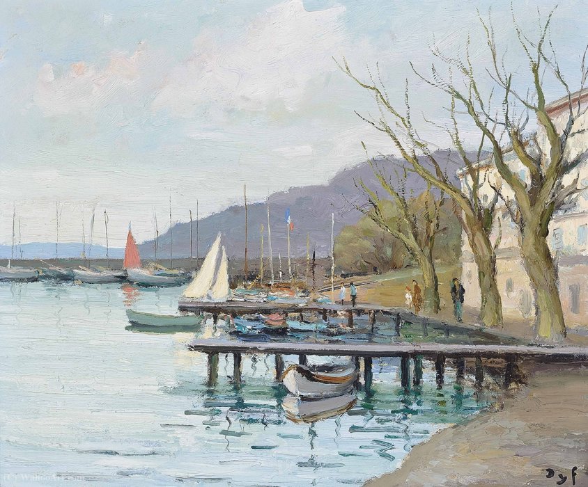 Order Paintings Reproductions Sailing Boats in Provence at the Gulf of Juan, (1979) by Marcel Dyf (Inspired By) (1899-1985, France) | ArtsDot.com