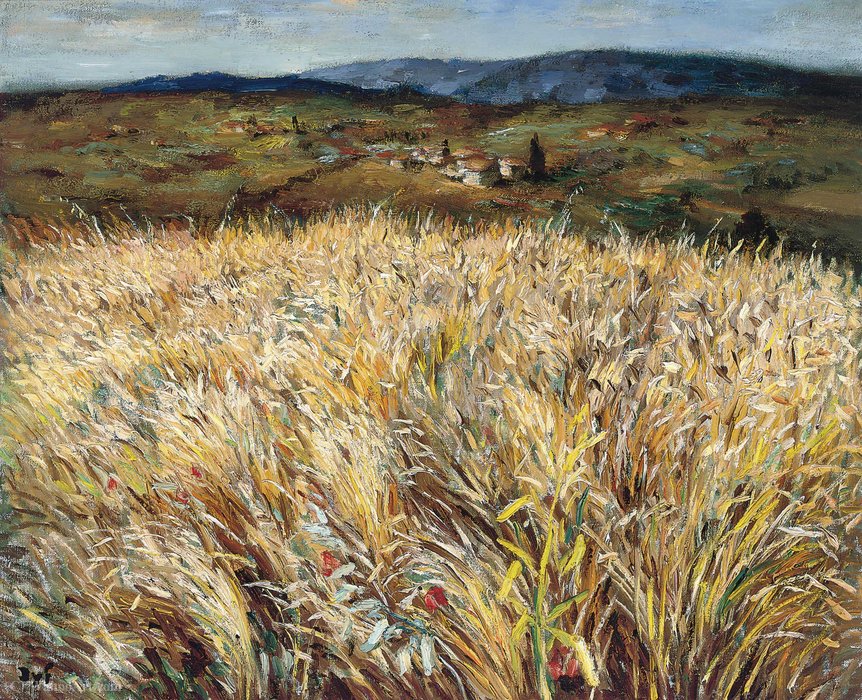 Order Paintings Reproductions Wheat Field and Village in Provence by Marcel Dyf (Inspired By) (1899-1985, France) | ArtsDot.com