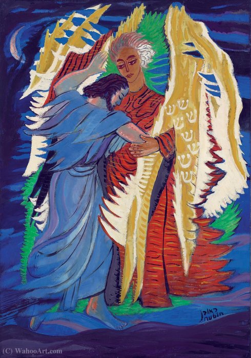 Buy Museum Art Reproductions Jacob and the Angel, (1970) by Reuven Rubin (Inspired By) (1893-1974, Romania) | ArtsDot.com