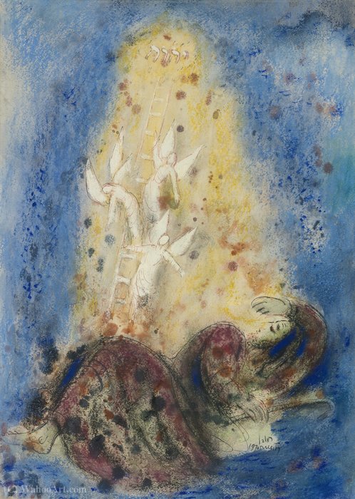 Order Paintings Reproductions Jacob`s dream, (1970) by Reuven Rubin (Inspired By) (1893-1974, Romania) | ArtsDot.com