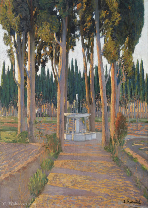 Buy Museum Art Reproductions Golden Cypresses - the Orchard of the Duke of Gor by Santiago Rusiñol Y Prats (1861-1931, Spain) | ArtsDot.com