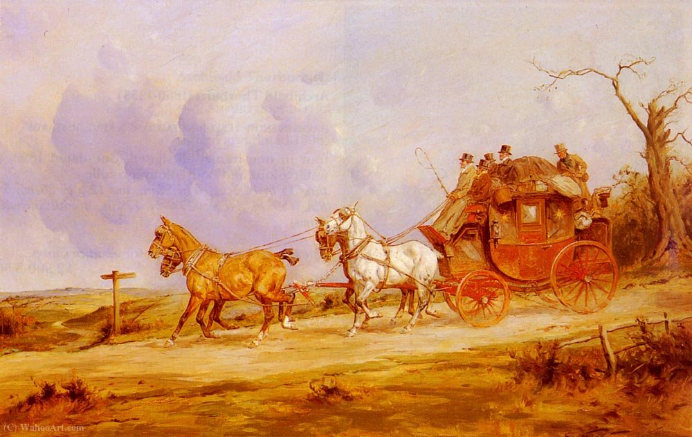 Buy Museum Art Reproductions A coach and four on the open road by George Wright | ArtsDot.com