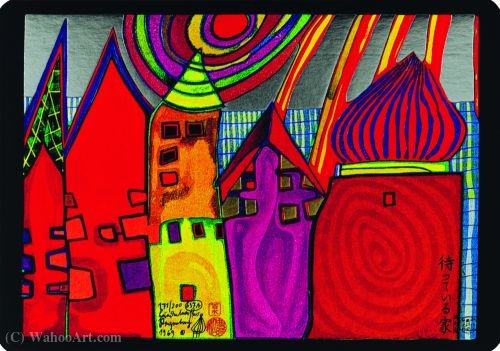 A Waiting Houses by Friedensreich Hundertwasser (1928-2000, Austria) Friedensreich Hundertwasser | ArtsDot.com