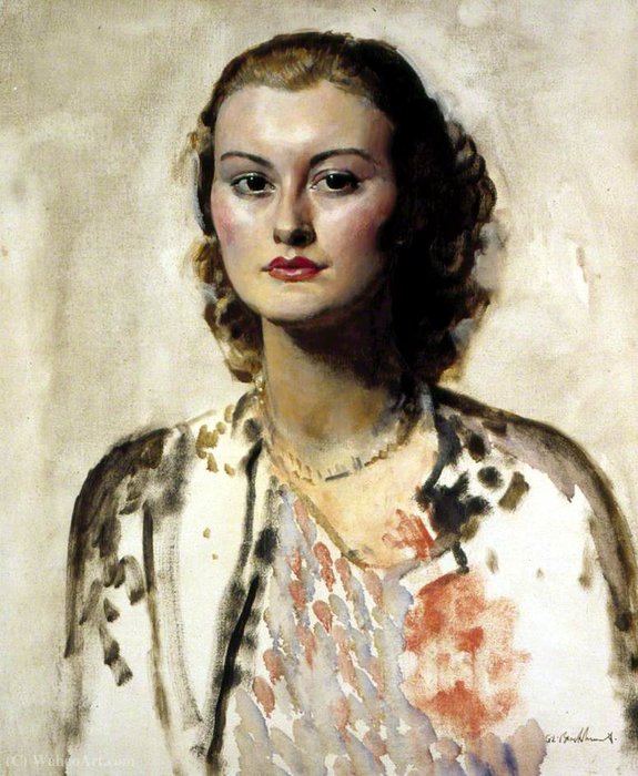 Order Oil Painting Replica Portrait of a Girl by Gerald Leslie Brockhurst (Inspired By) (1890-1978, United Kingdom) | ArtsDot.com