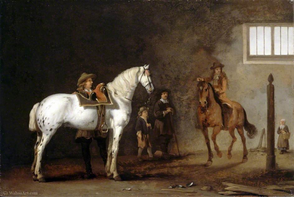 Order Paintings Reproductions White Horse in a Riding School by Abraham Pietersz Van Calraet (1642-1722) | ArtsDot.com