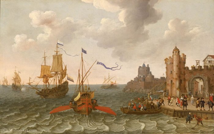 Order Artwork Replica A French galley and Dutch men-of-war off a port by Abraham Willaerts (1603-1669, Netherlands) | ArtsDot.com