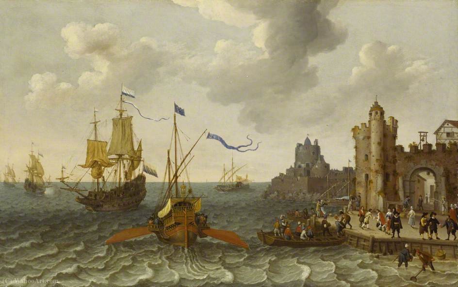 Buy Museum Art Reproductions A French Galley and Dutch Men-of-War off a Port by Abraham Willaerts (1603-1669, Netherlands) | ArtsDot.com