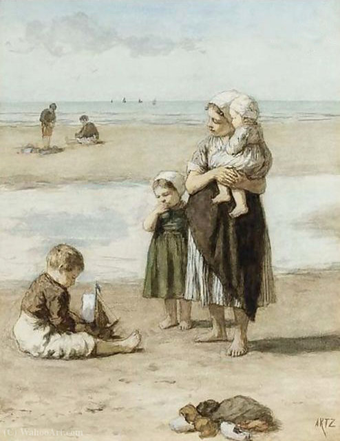 Order Oil Painting Replica On the beach, scheveningen by Adolph Artz (David Adolf Constant Artz) (1837-1890, Netherlands) | ArtsDot.com