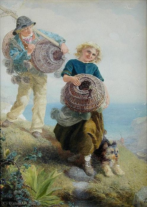 Buy Museum Art Reproductions The young shrimpers by Alfred Downing Fripp (1822-1895, United Kingdom) | ArtsDot.com