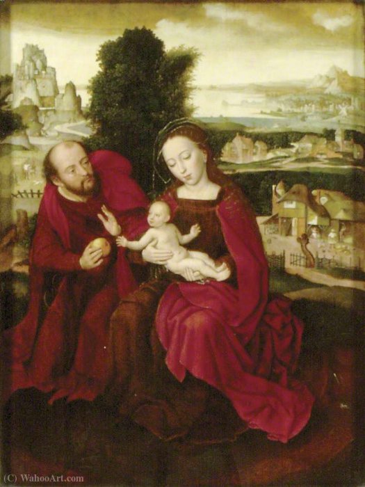 Order Oil Painting Replica The Holy Family in a Landscape by Ambrosius Benson (1497-1550, Italy) | ArtsDot.com