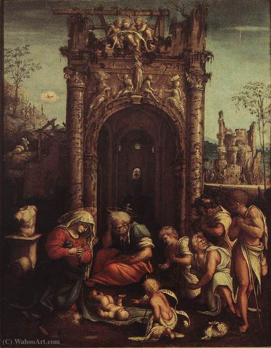 Order Art Reproductions The Adoration of the Shepherds by Amico Aspertini (1475-1552, Italy) | ArtsDot.com