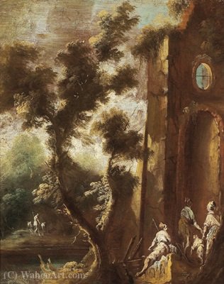 Order Paintings Reproductions Landscape with ruins and figures by Angeluccio (1620-1650, Italy) | ArtsDot.com