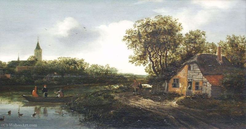 Buy Museum Art Reproductions Farmhouse on the river by Anthonie Van Borssom | ArtsDot.com