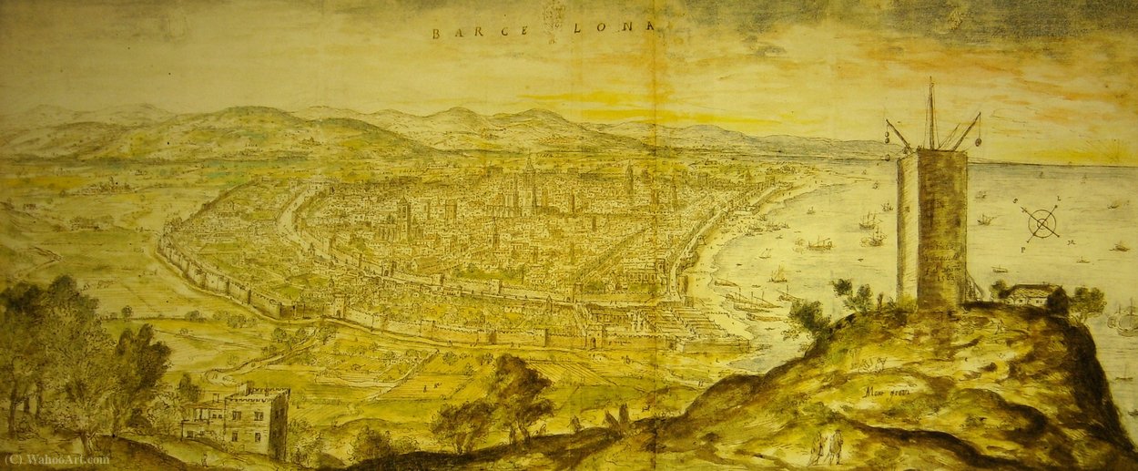 Buy Museum Art Reproductions View of Barcelona from Montjuïc by Anthonis Van Den Wyngaerde (1525-1571, Belgium) | ArtsDot.com