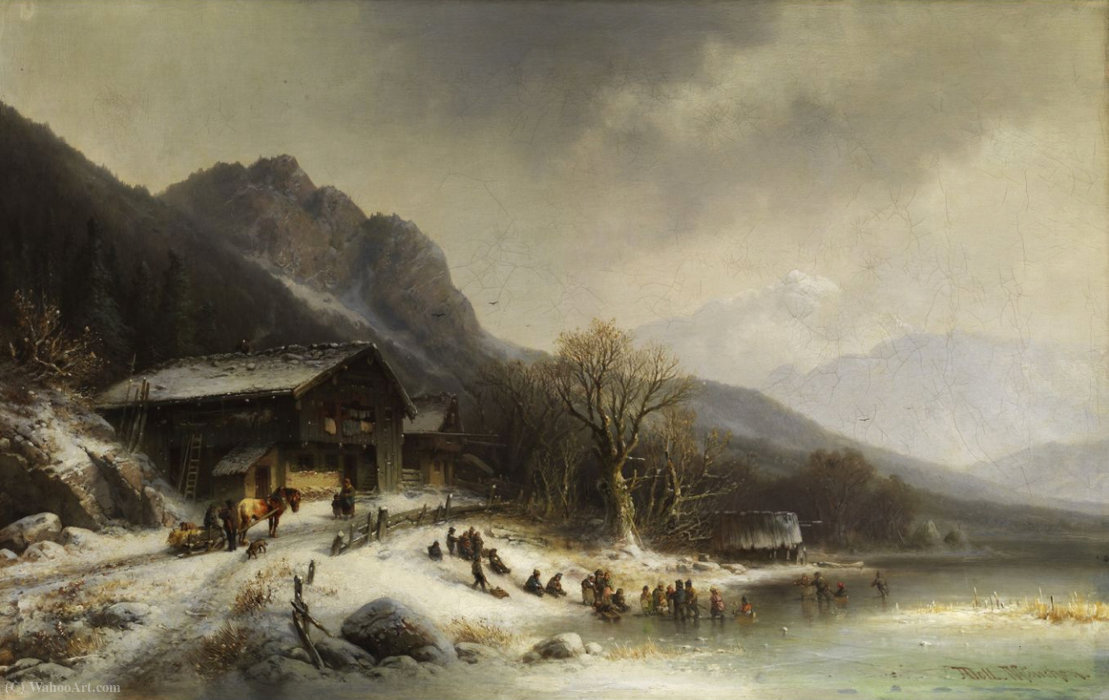 Order Oil Painting Replica Winter landscape by Anton Doll (1826-1887, Germany) | ArtsDot.com