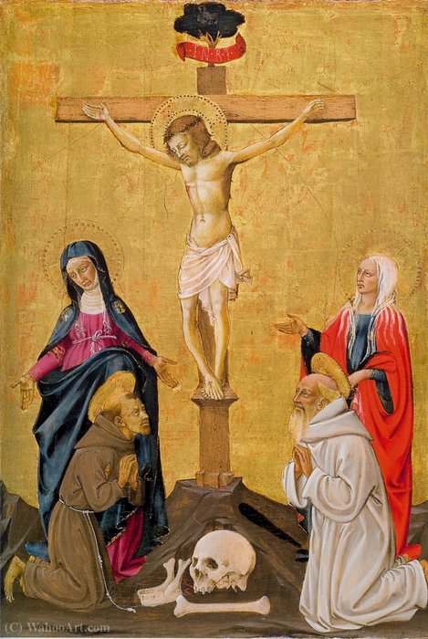 Order Artwork Replica Christ Crucified between Verginee Saints Mary Magdalene by Apollonio Di Giovanni (Apollonio Di Tomaso) (1416-1465, Italy) | ArtsDot.com