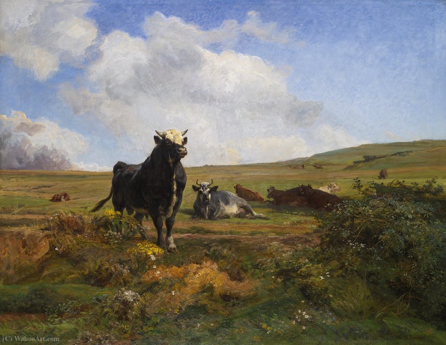 Order Oil Painting Replica Leader of the herd by Auguste François Bonheur (1824-1884, France) | ArtsDot.com
