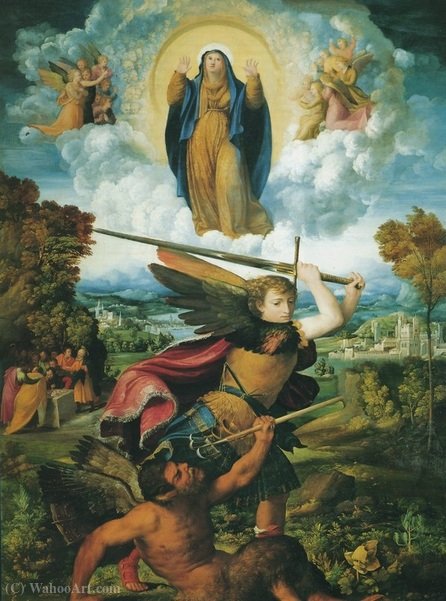 Buy Museum Art Reproductions Michael and the Assumption by Battista Dossi (1490-1548, Italy) | ArtsDot.com