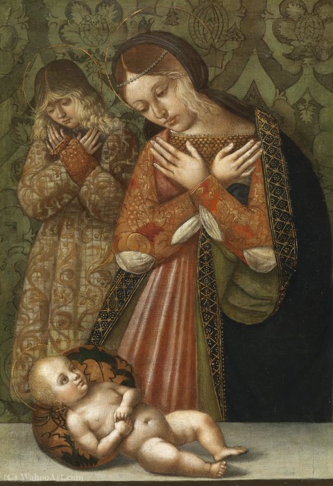 Buy Museum Art Reproductions Mary and an angel in Adoration of the Child by Bernardino Di Bosio Zaganelli (1465-1510, Italy) | ArtsDot.com