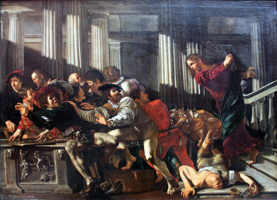 Buy Museum Art Reproductions Christ expulses the money changers out of the temple by Cecco Del Caravaggio (Francesco Buoneri) (1589-1620, Italy) | ArtsDot.com