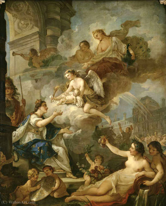 Order Paintings Reproductions Allegory on Birth of Marie-Zéphyrine of France in (1750) by Charles Joseph Natoire (1700-1777, France) | ArtsDot.com