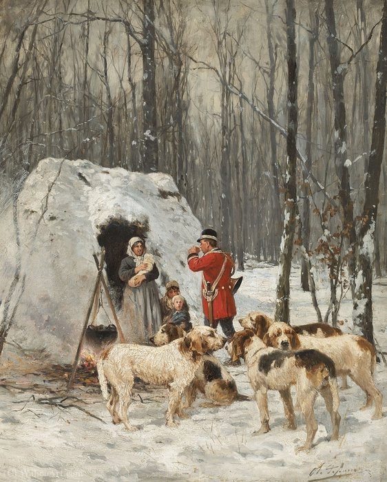 Buy Museum Art Reproductions Hunting scene in winter. by Charles Olivier De Penne (1831-1897, France) | ArtsDot.com