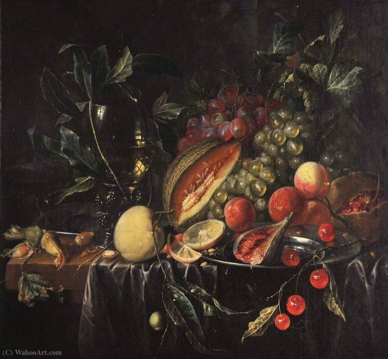 Order Oil Painting Replica Still Life with Pewter Plate and Fruits by Cornelis De Heem (1631-1695, Netherlands) | ArtsDot.com