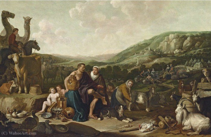 Order Oil Painting Replica Jacob and Rachel with the flocks of Laban by Cornelis Saftleven (Cornelis Zachtleven) (1607-1681, Netherlands) | ArtsDot.com