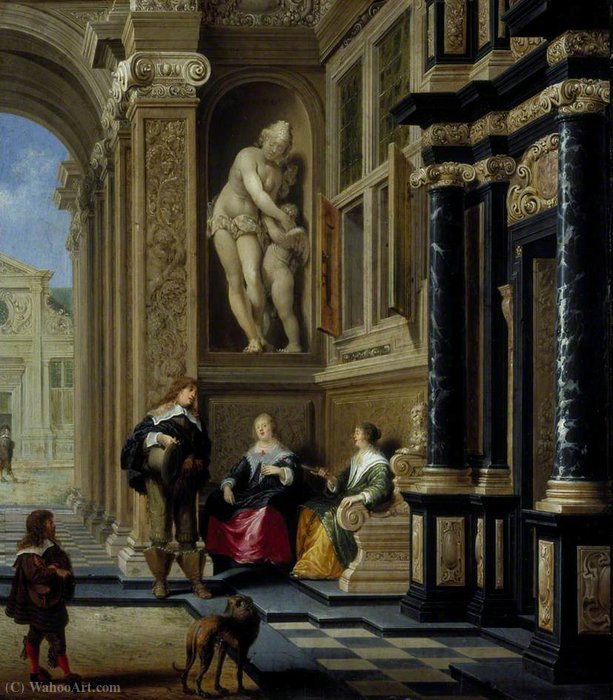 Order Paintings Reproductions A Conversation in a Palace Courtyard by Dirck Van Delen (1605-1671, Netherlands) | ArtsDot.com