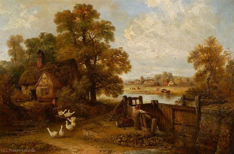 Buy Museum Art Reproductions Suffolk Scene, a Cottage and Some Geese by Edward Robert Smythe (1810-1899, United Kingdom) | ArtsDot.com