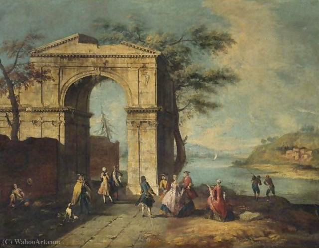 Buy Museum Art Reproductions Elegant figures standing by a classical arch by Francesco Albotto (1721-1757, Italy) | ArtsDot.com