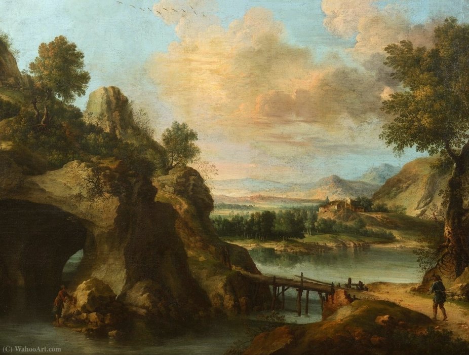 Order Oil Painting Replica Mountain landscape with figures (detail) by Francesco Foschi (1710-1780, Italy) | ArtsDot.com